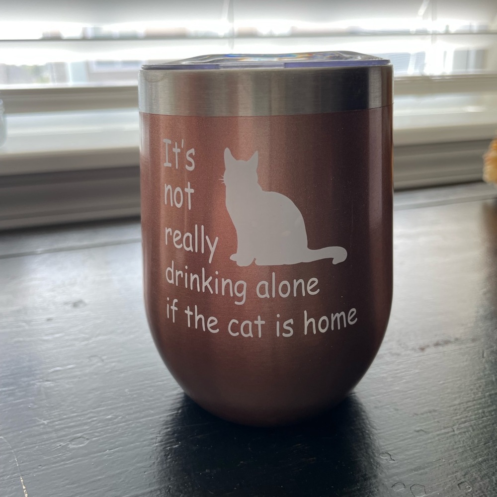 Cup, stainless steel, cat lover, pool, outdoor, to go, cut with lid, great gift!